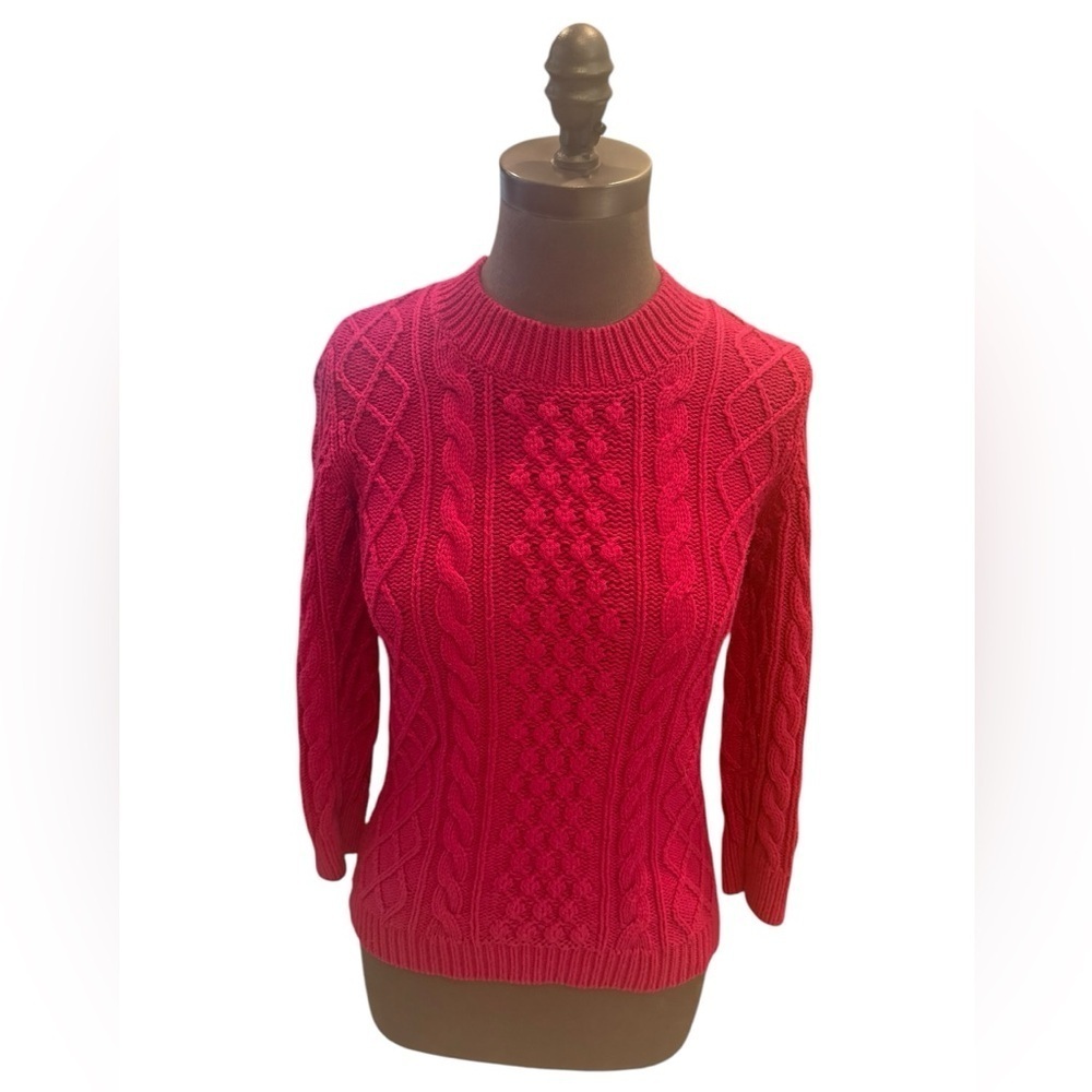 Talbots Pink Fisherman Cable Knit Sweater Petite PS
